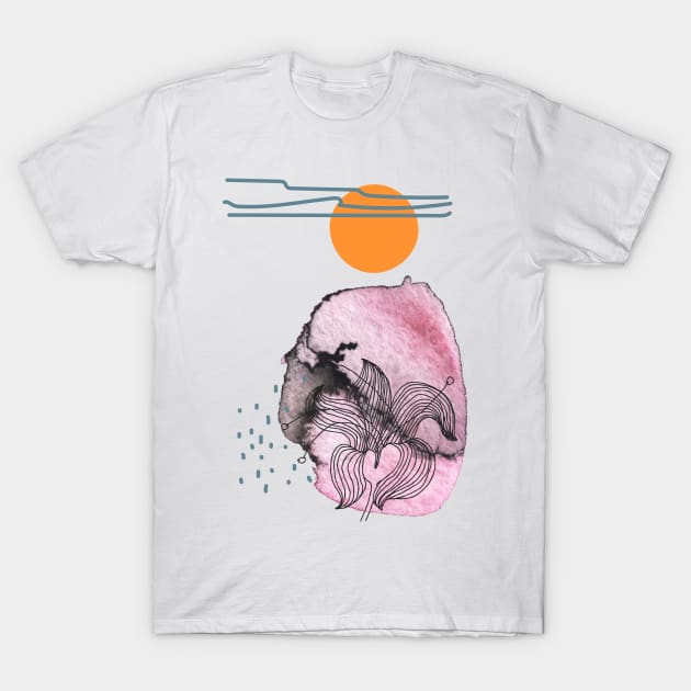 abstract watercolor botanical illustration. Minimalistic boho style T-Shirt by Olga Berlet